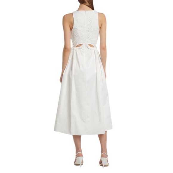 SELF-PORTRAIT - NWT Lace Trimmed Cut-Out Cotton Wedding MIDI Dress Sz 8 - Picture 2 of 14